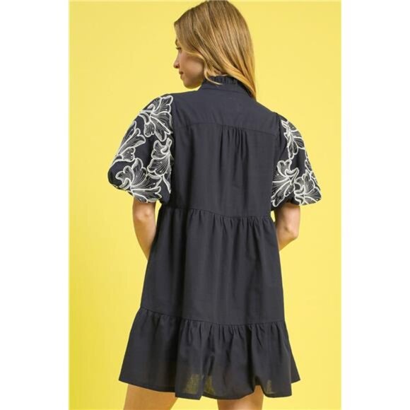 NWT‎ Umgee Tiered Embroidered Puff Sleeve Mini Dress - Picture 3 of 3